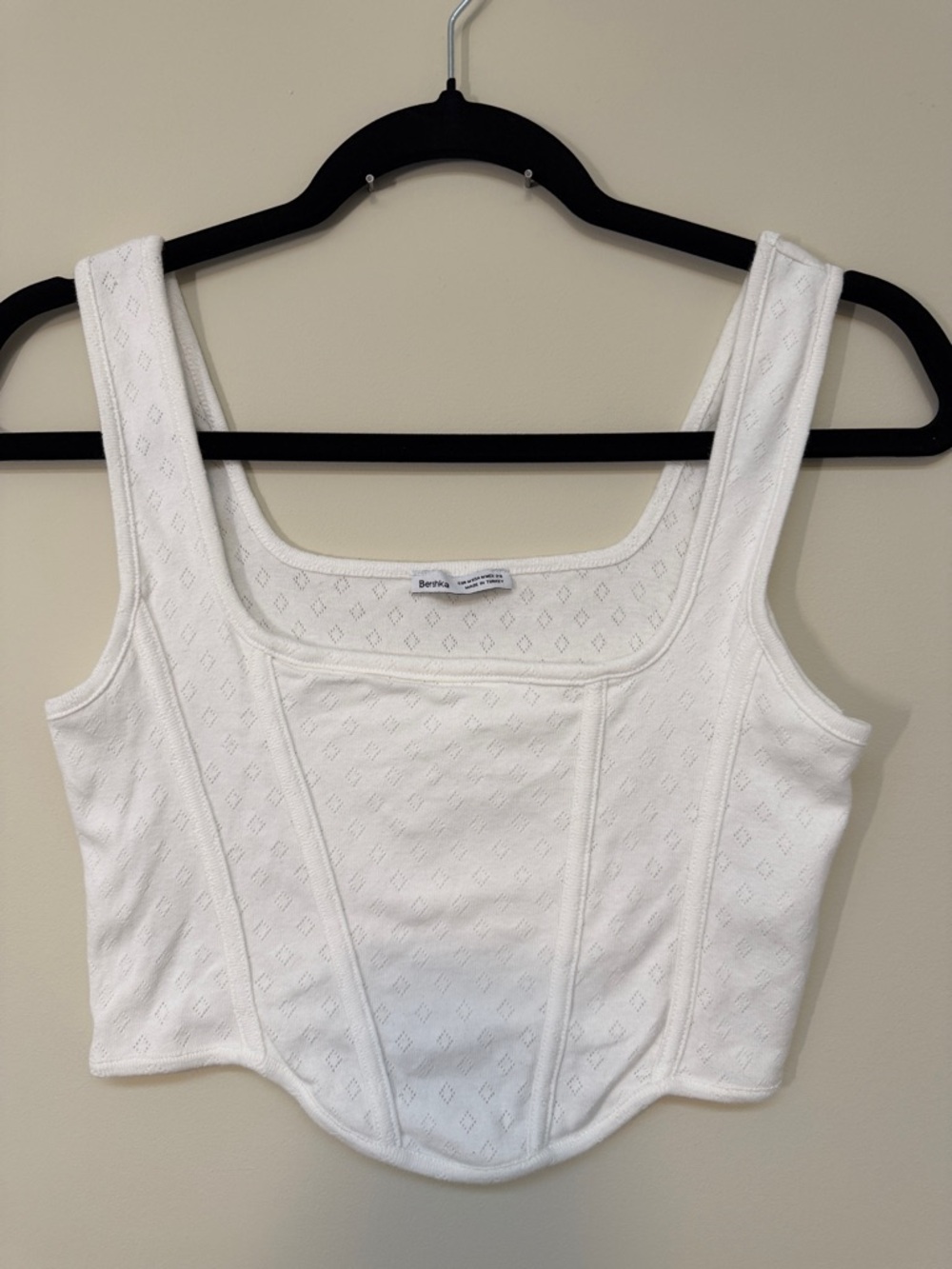 Bershka Off-White Textured Square-Neck Cropped Tank. Sz. Medium